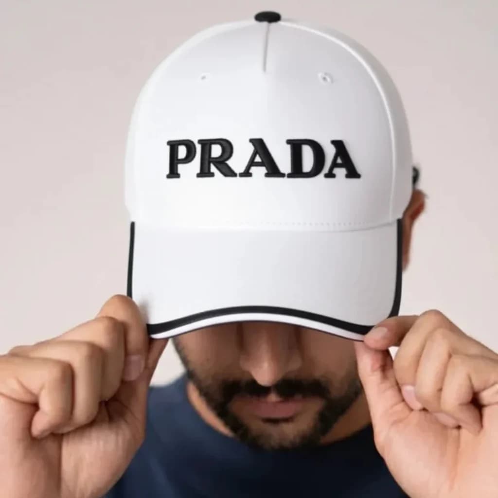 محصول Prada Cap سفید – نمای تن‌خور